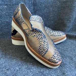 Free People Gold and Navy Slip Ons